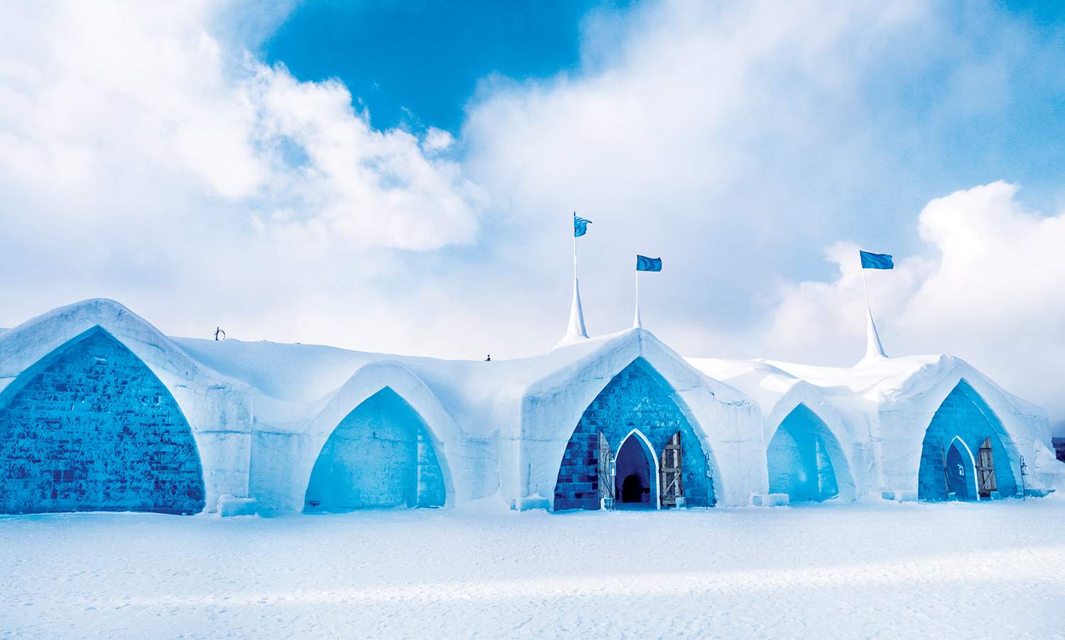 Exterior entrances at the Hotel de Glace in Quebec City