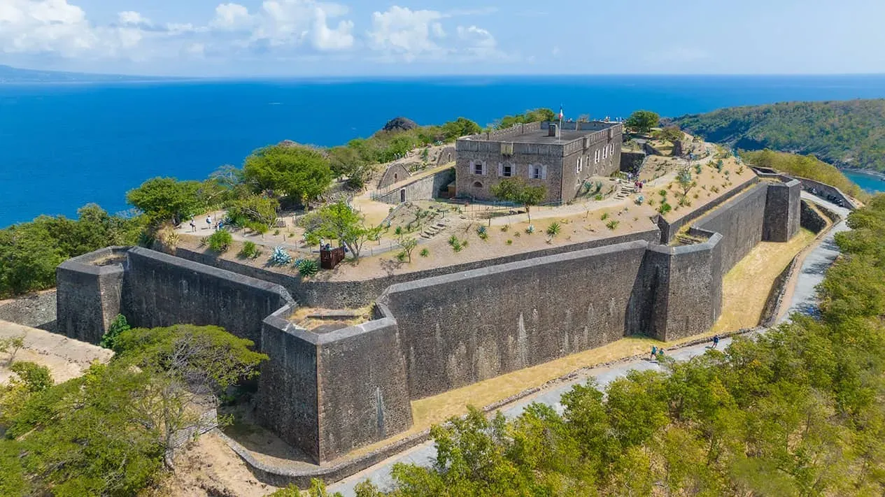 Aerial view of a fort in the Caribbean