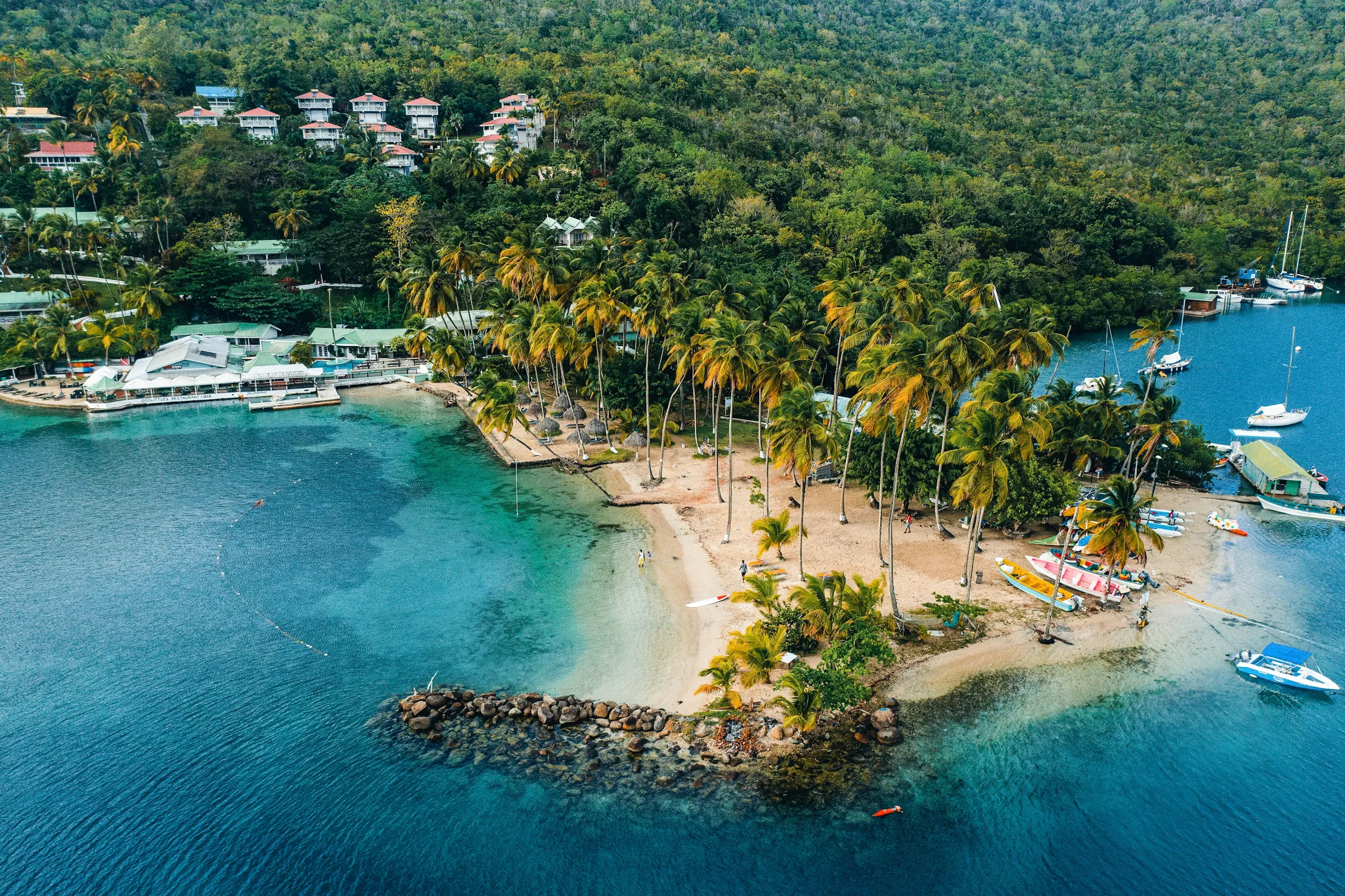 Aerial of St Lucia beach in the Caribbean