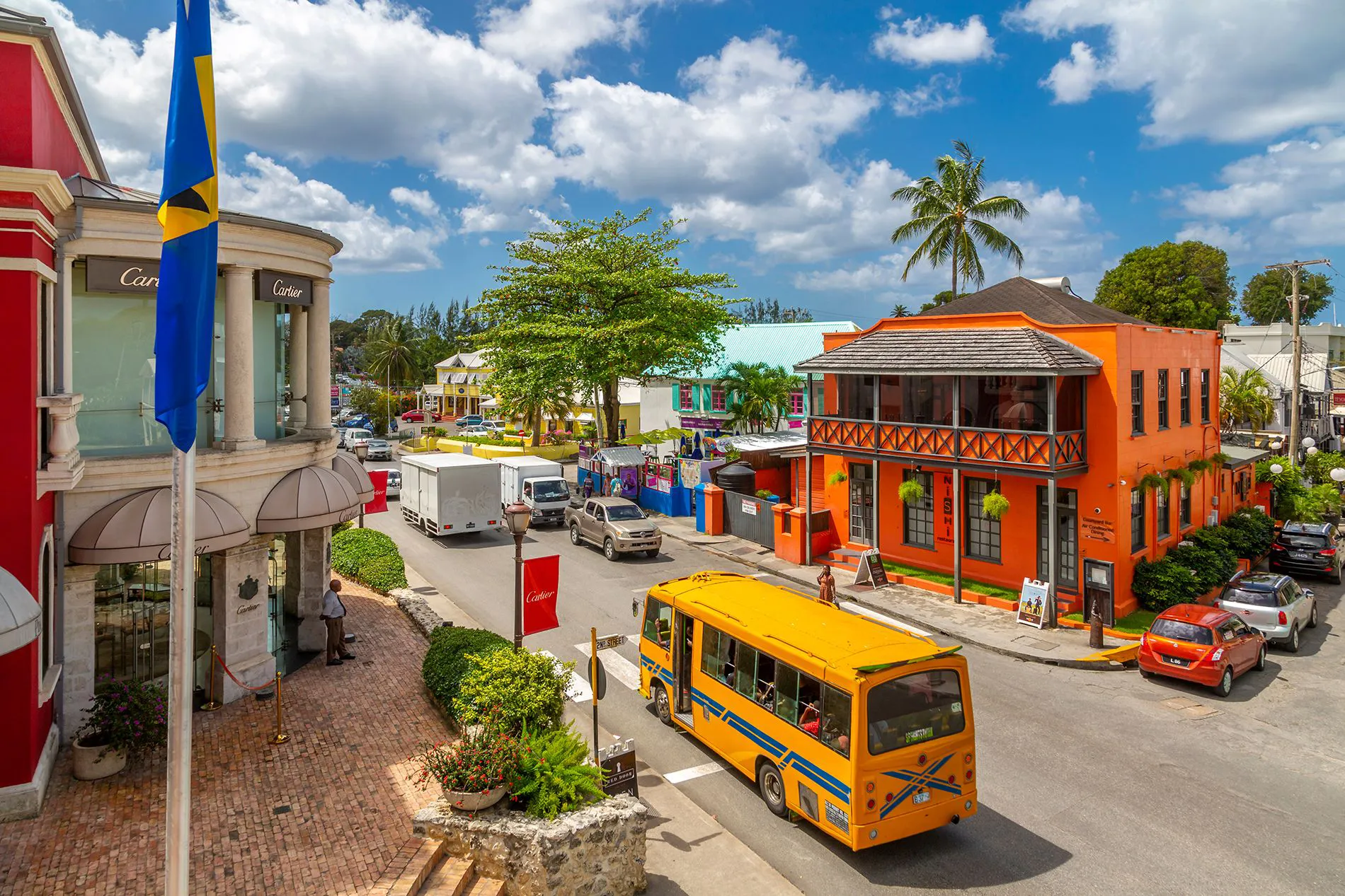 Colorful Bajan street in the Caribbean