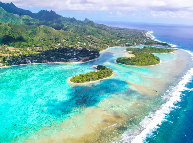 Aerial view of a reef in Rarotonga
