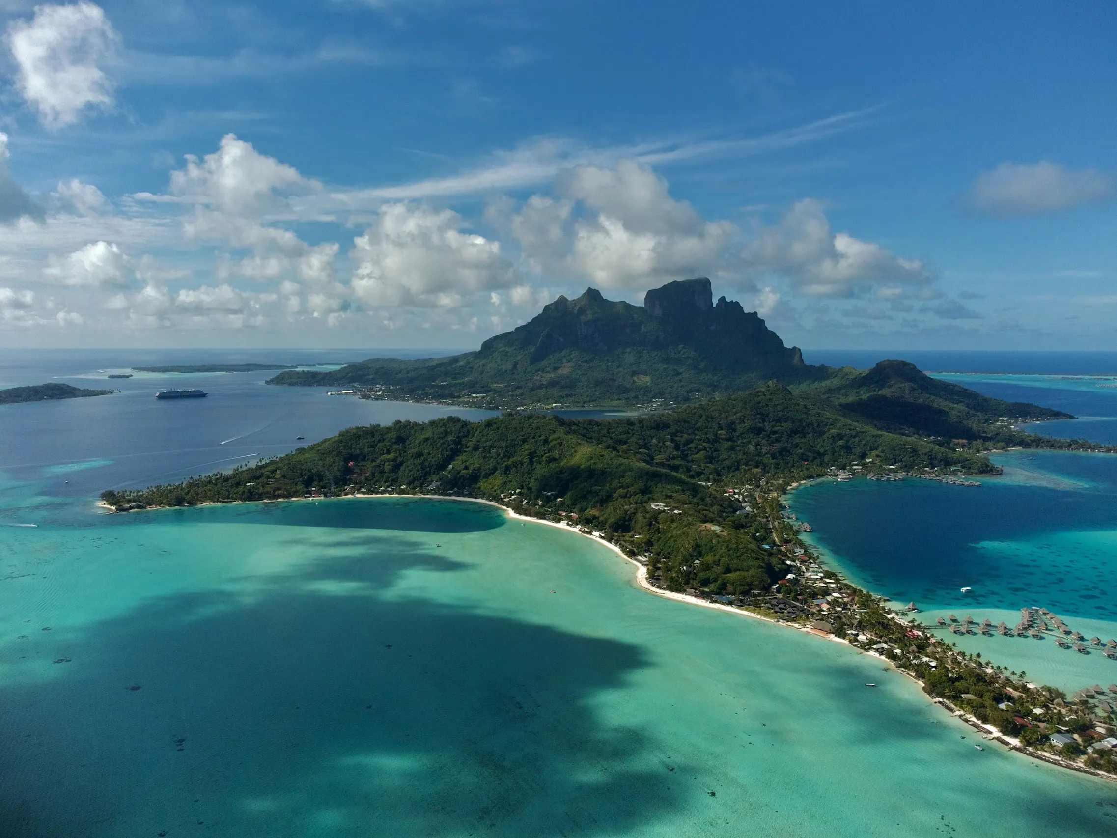 Aerial view of islands in Bora Bora