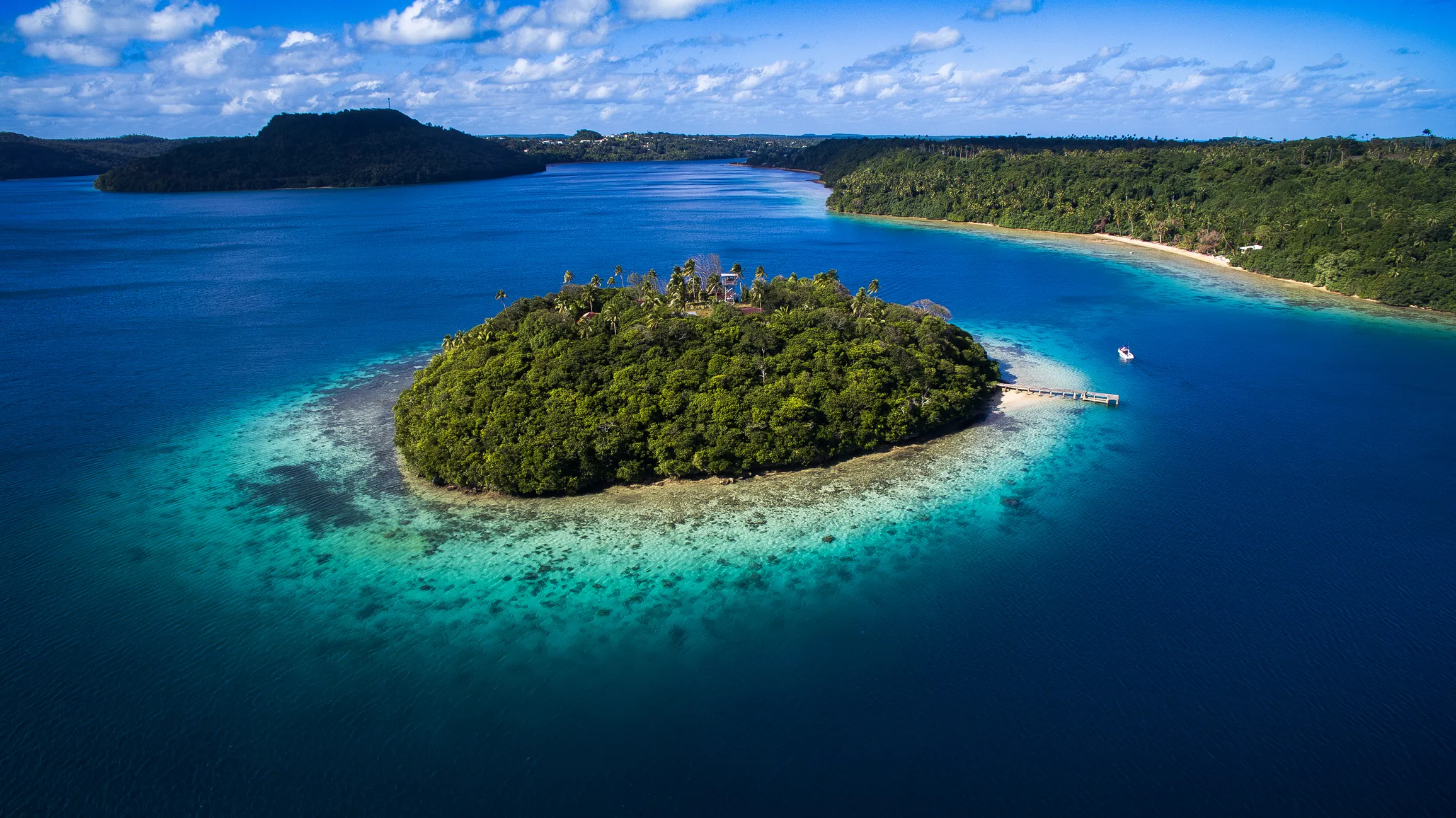 Aerial view of a small island in Tonga
