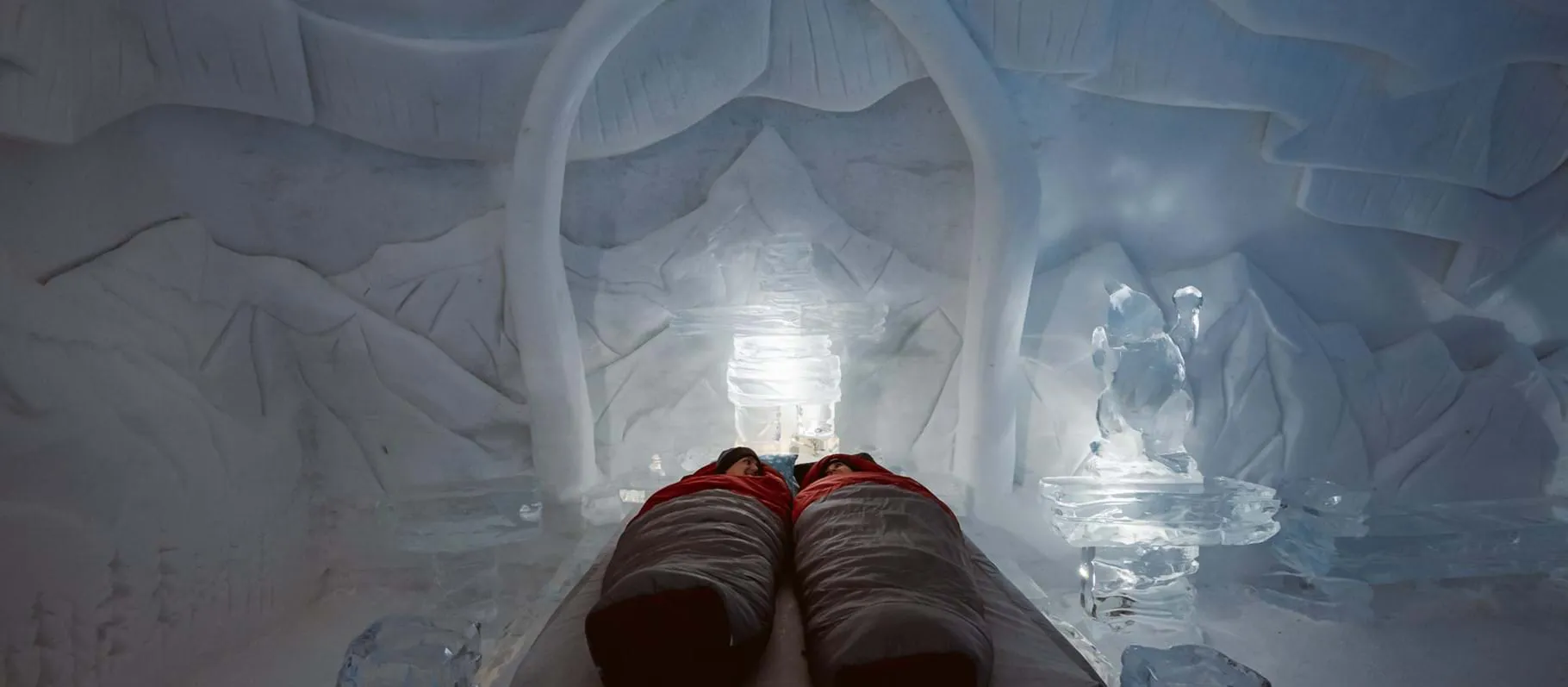 A couple sleeps in a room at the Hotel de Glace in Quebec City