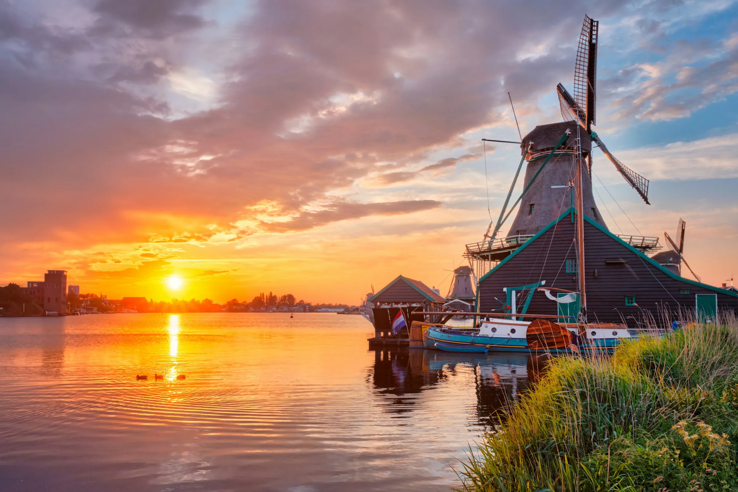 A windmill in Amsterdam at sunset