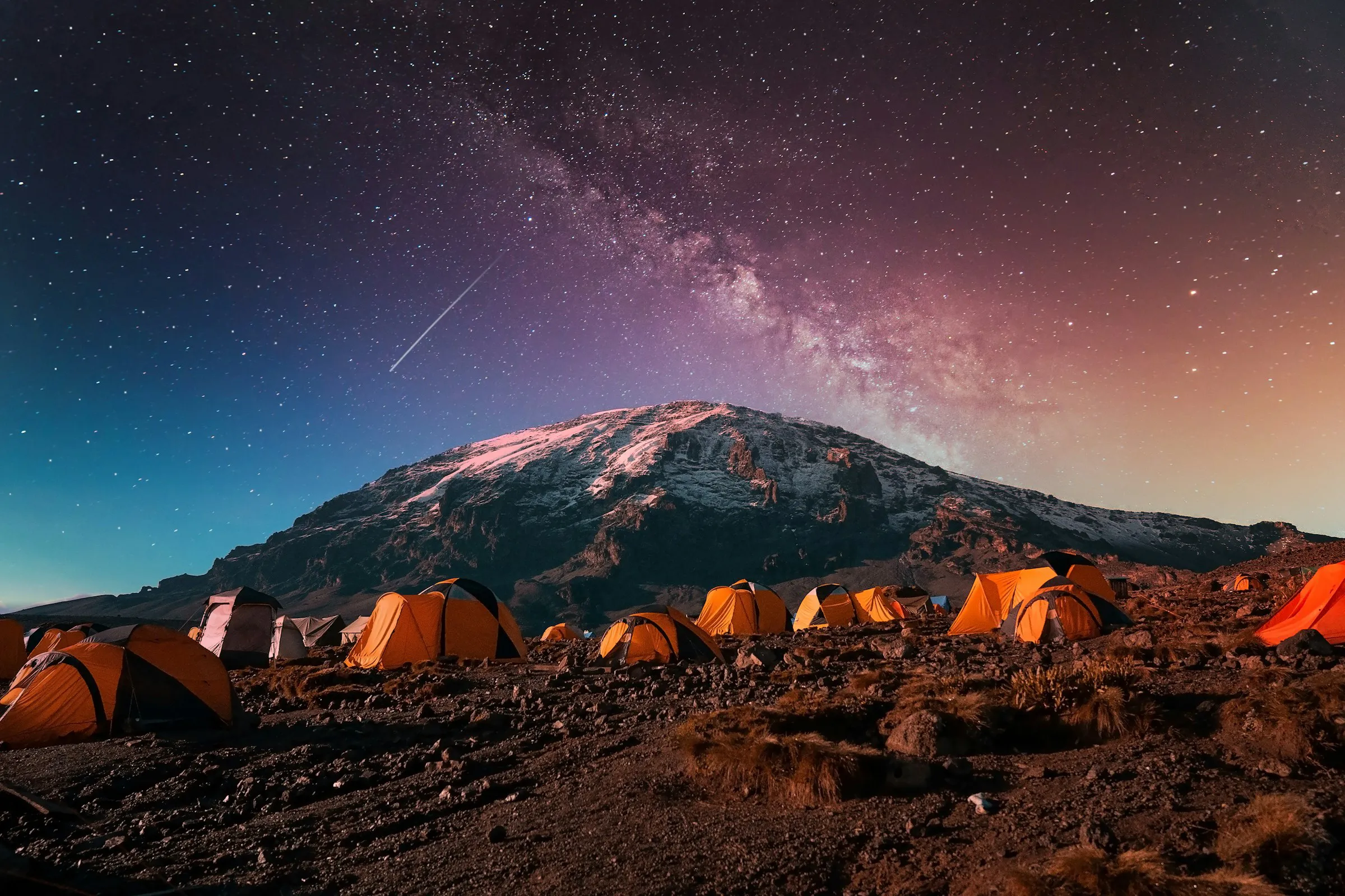 Milky Way and shooting start above a Kilimanjaro campsite
