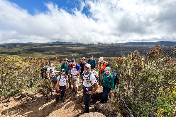 Hikers pose on Kilimanjaro
