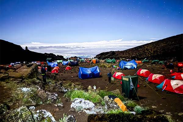Scattered tents on Kilimanjaro