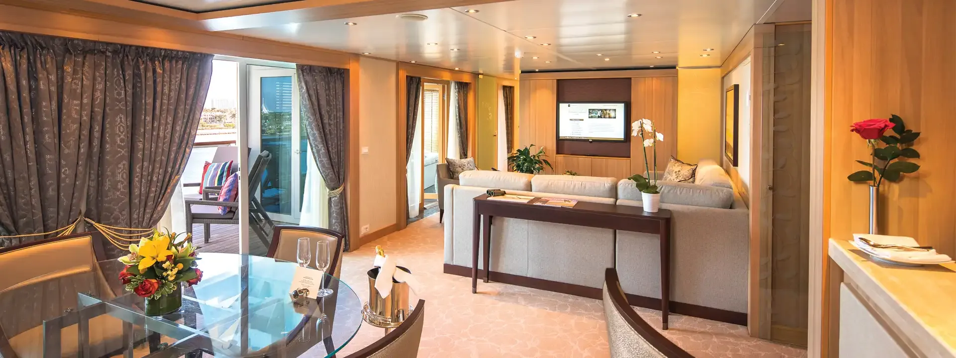 Suite interior on the Seabourn Ovation cruise ship