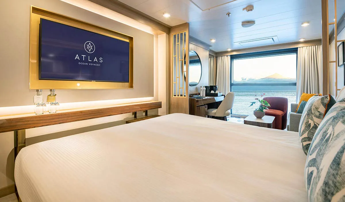 Suite interior on an Atlas Ocean Voyages cruise ship