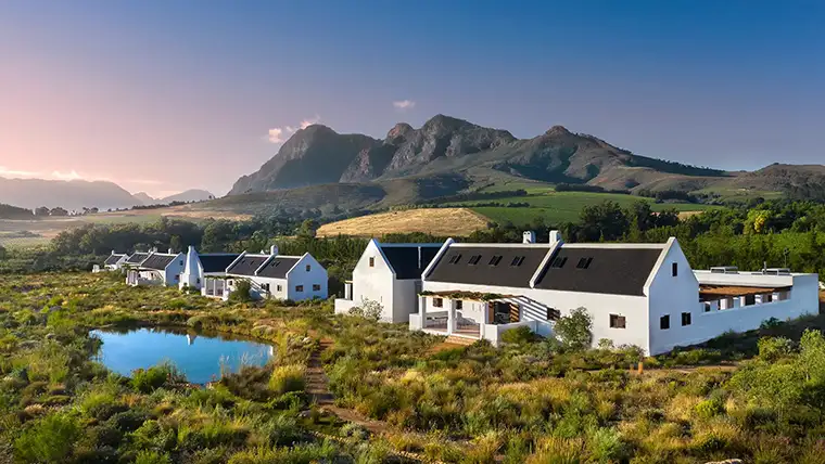 Babylonstoren buildings with mountains in the background
