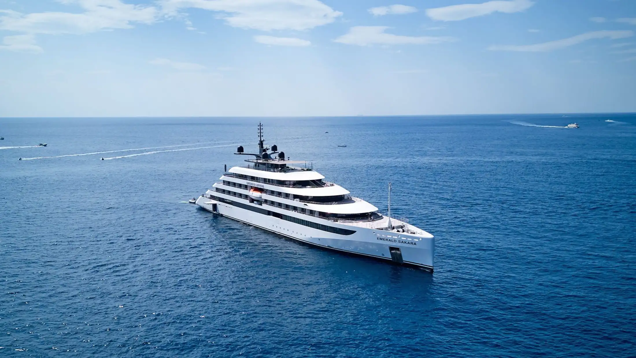Aerial view of the Emerald Sakara luxury yacht