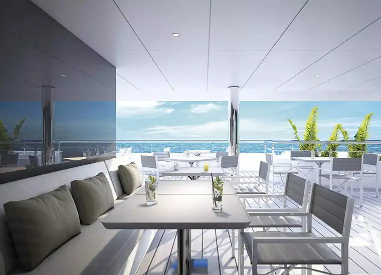 Al fesco seating on an Emerald Cruises luxury yacht