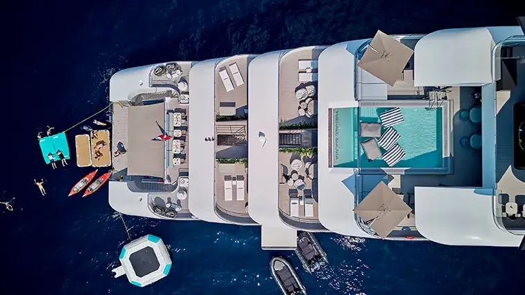 Birds eye view of the marine platform on an Emerald Cruises luxury yacht