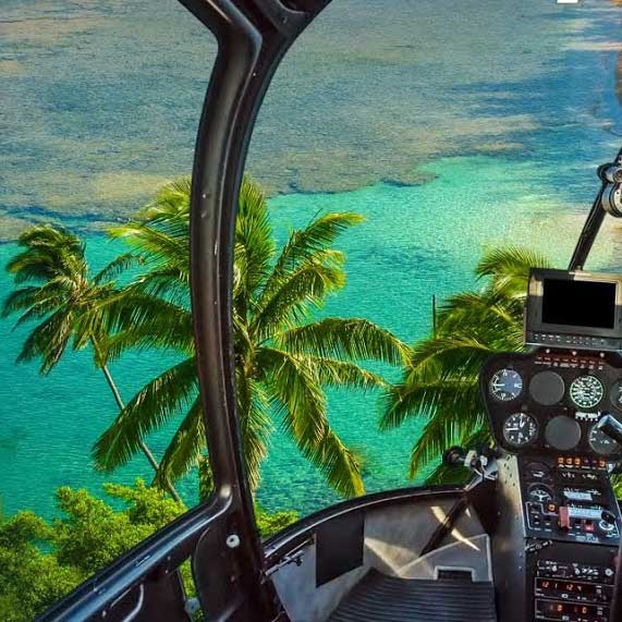 View of a tropical island from a helicopter