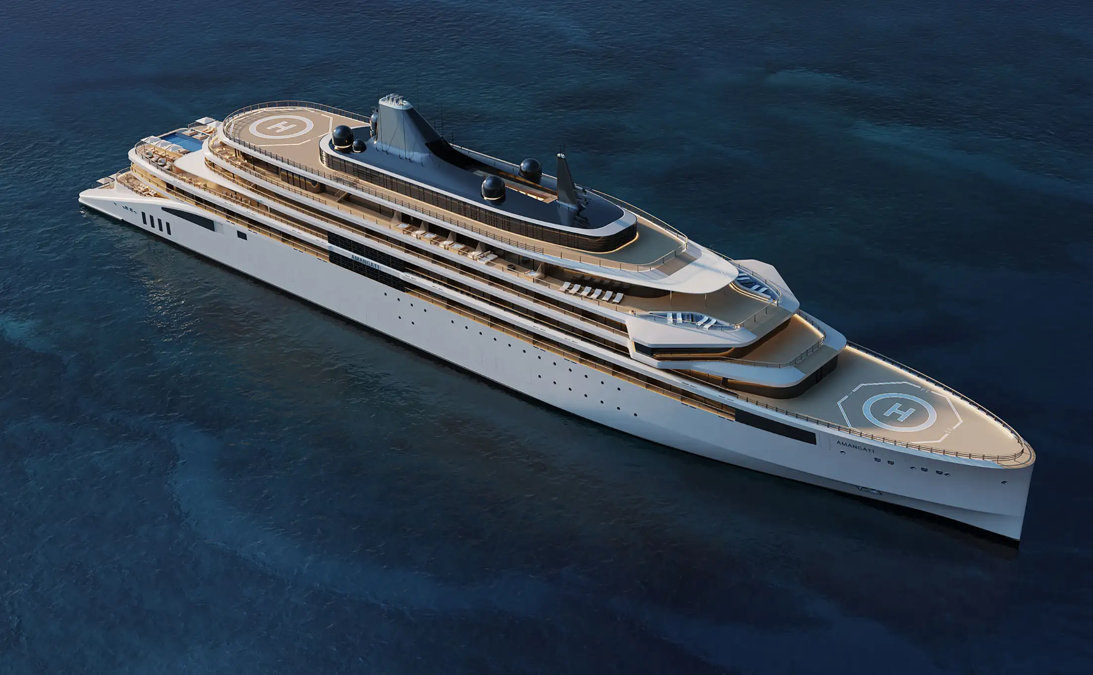 Aerial view of the new Amangati luxury yacht