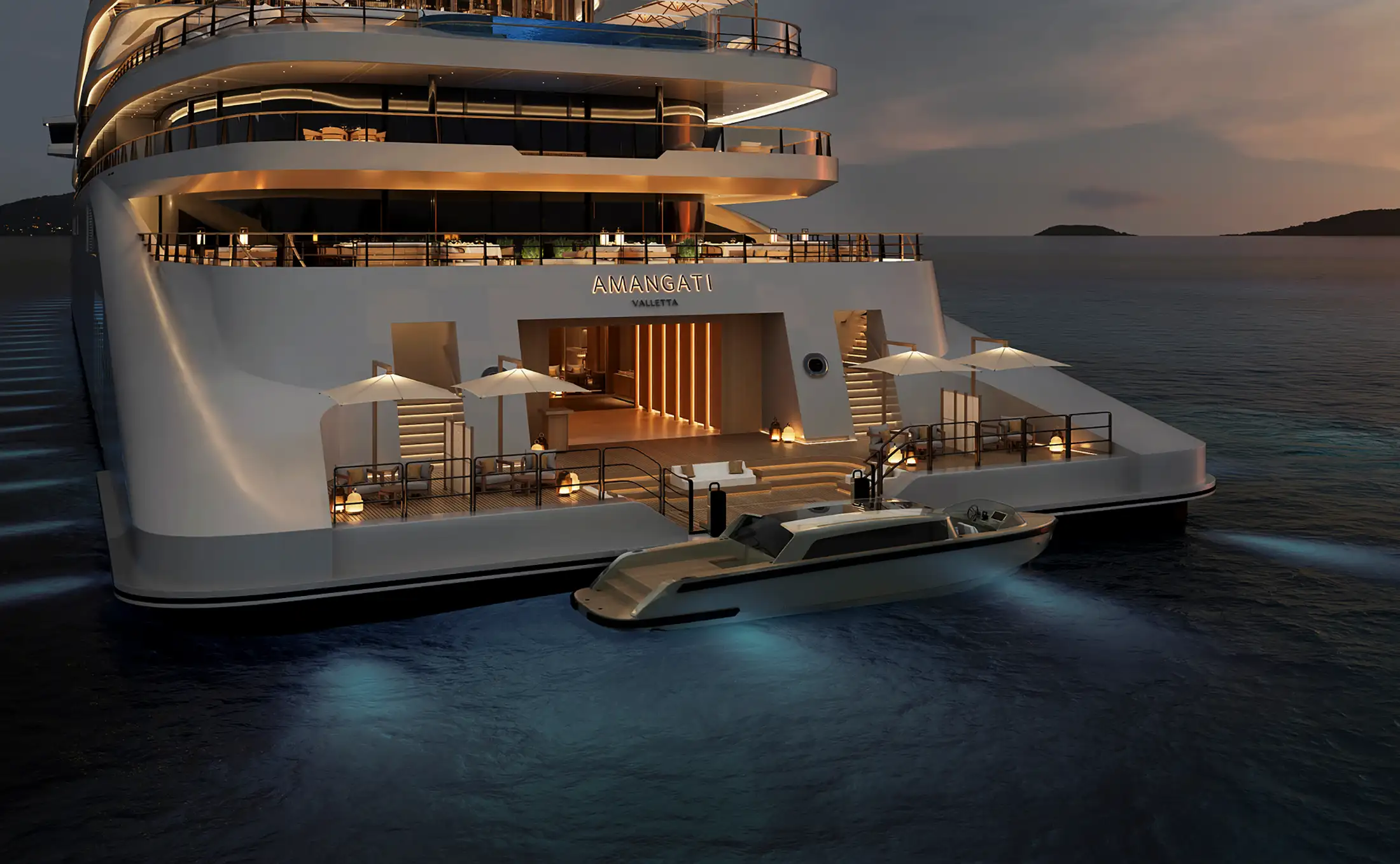 Aft deck view of the new Amangati luxury yacht