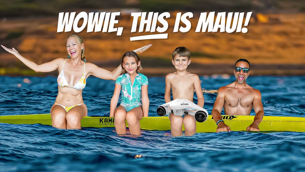 The Lockwood family, sitting on a kayak in the waters off Maui