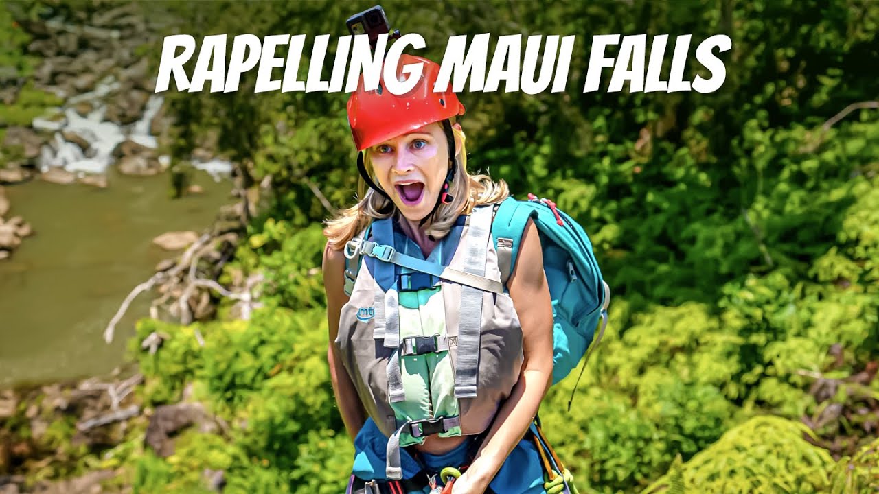 Erin Lockwood rappels a Maui waterfall