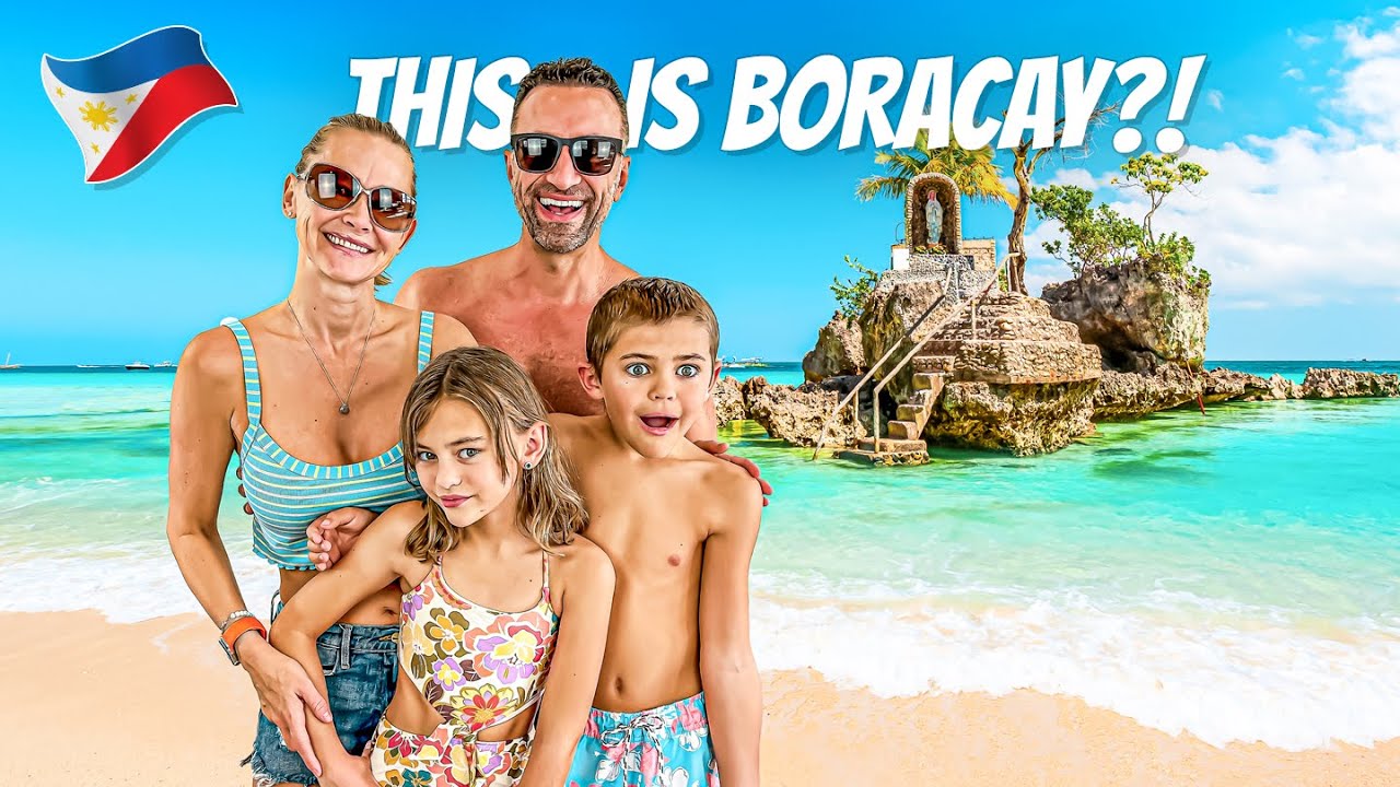The Lockwood family on a beach in Boracay, Philippines