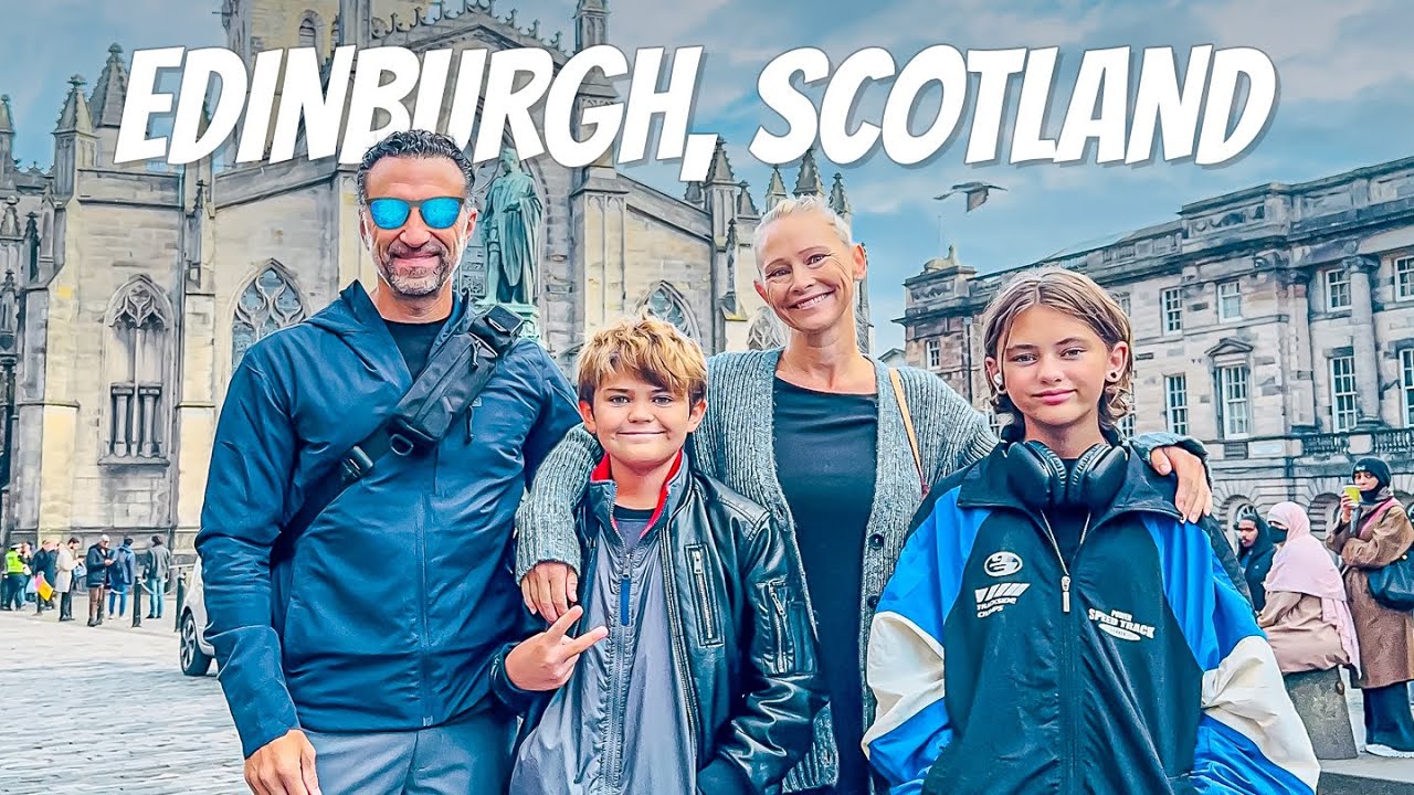 The Lockwood family poses on the Royal Mile in Edinburgh