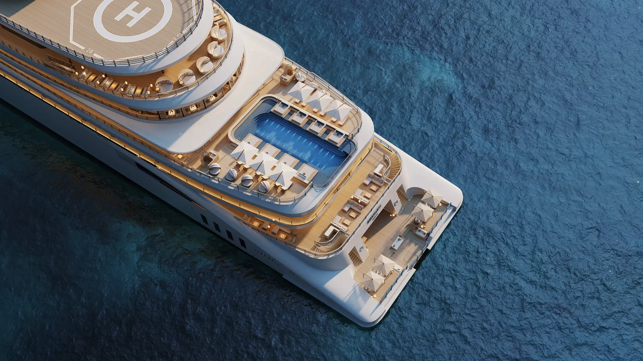 Aerial view of Aman's Amangati yacht pool deck