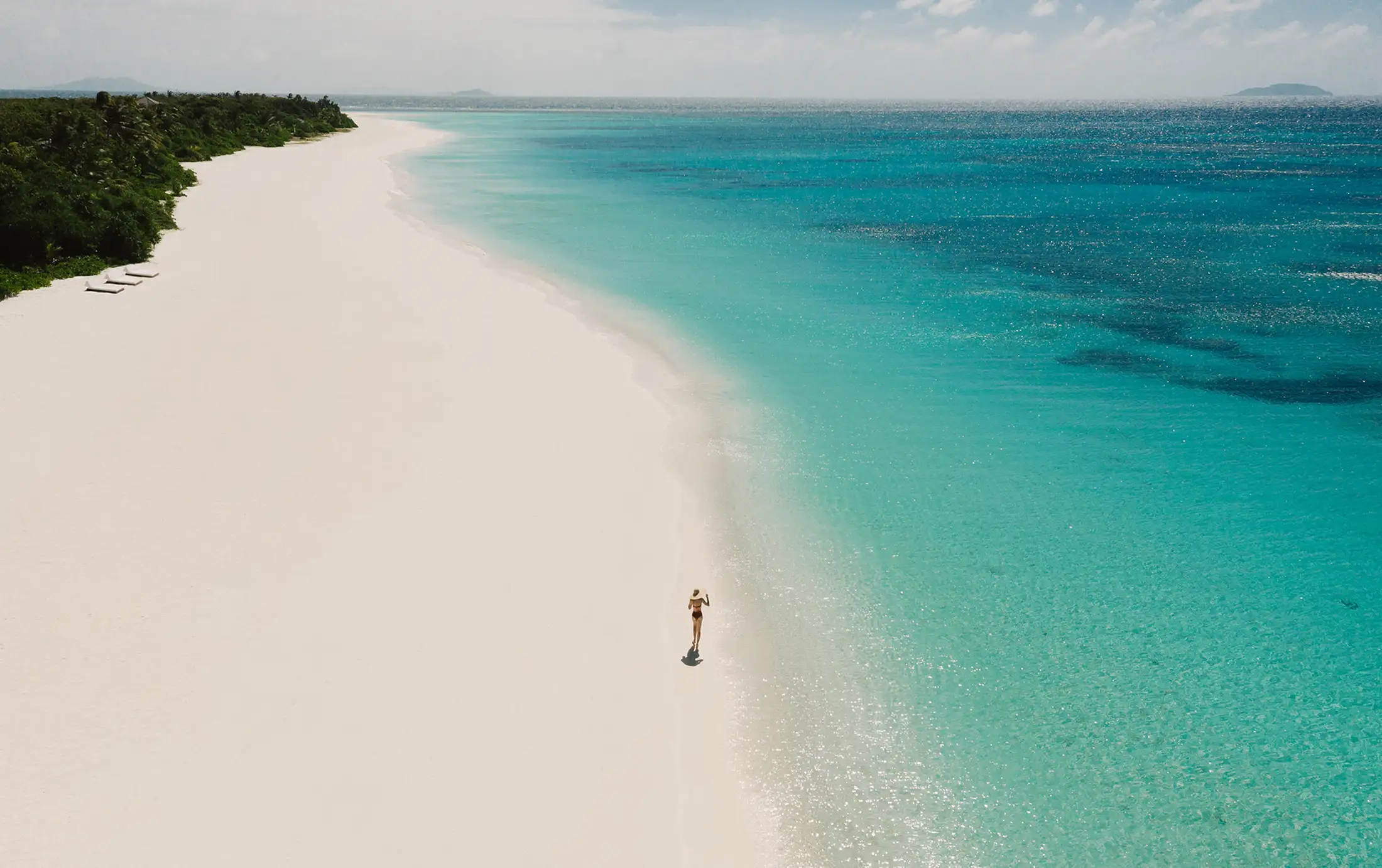 Aerial view of a beach on Amanpulo island in the Philippines