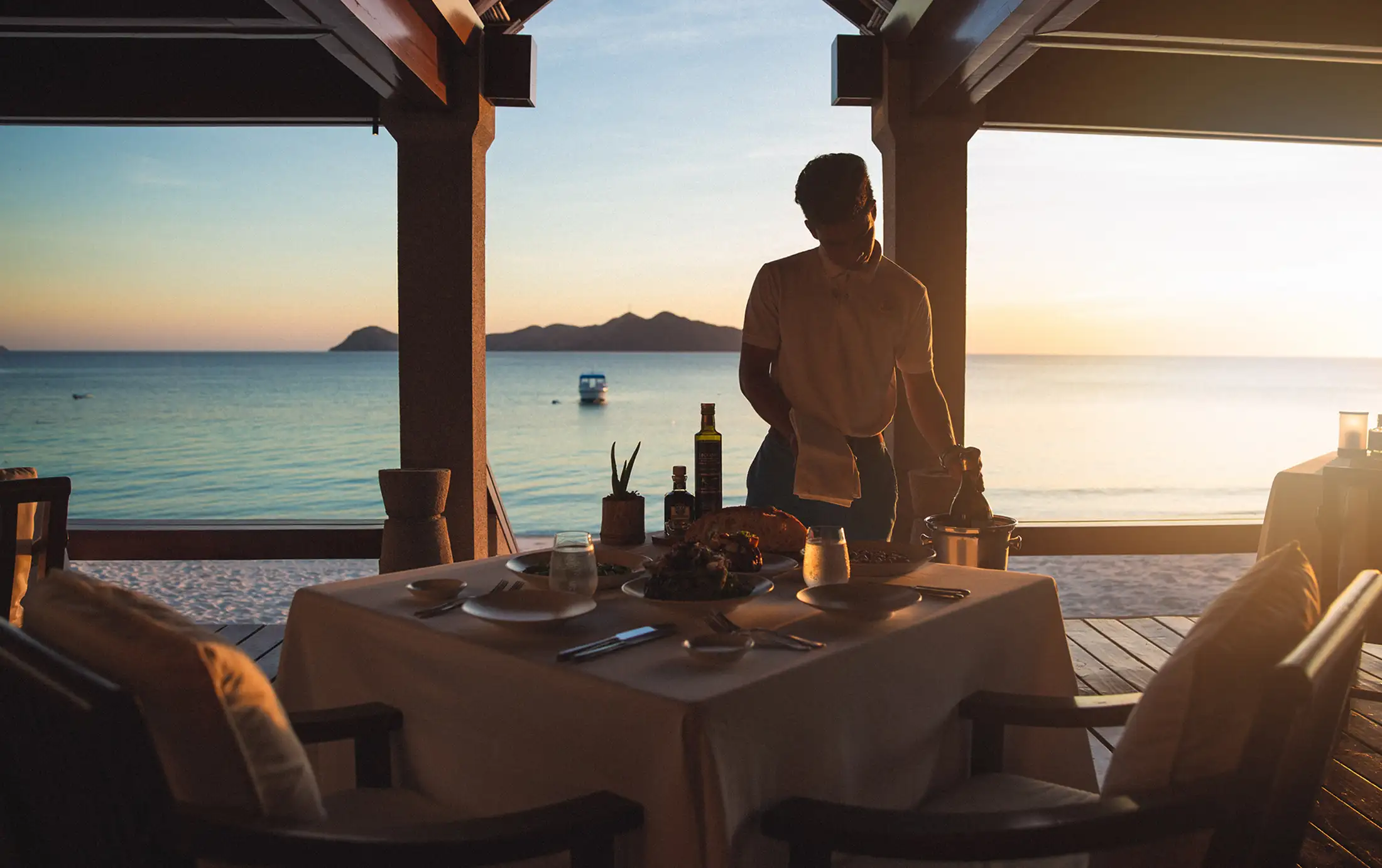 Sunset dining at Amanpulo resrt