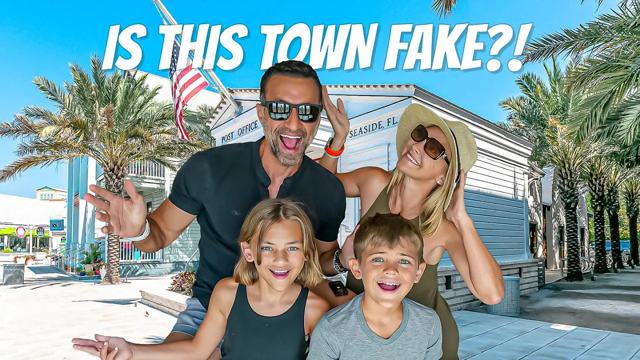 The Lockwood family poses in town square in Seaside, Florida