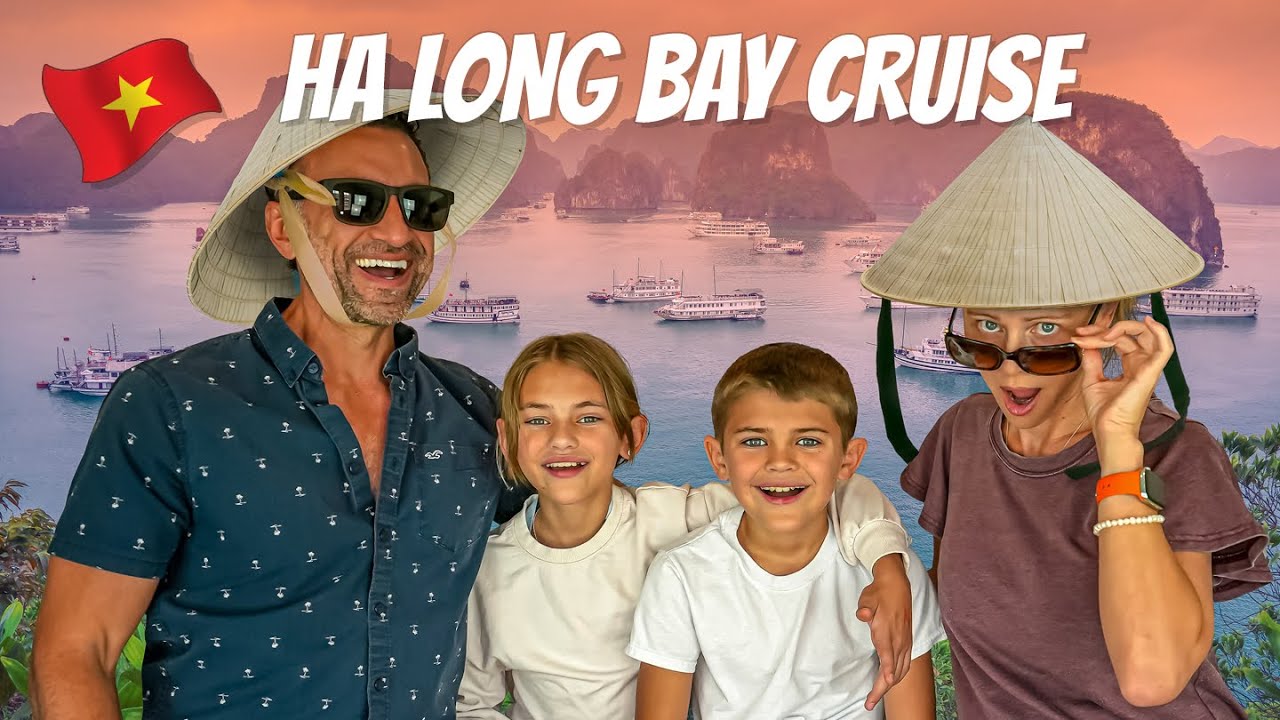The Lockwood family posing with Ha Long Bay in the background