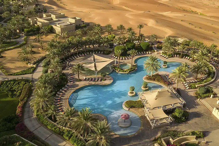 Aerial view of the Qasr Al Sarab resort pool area