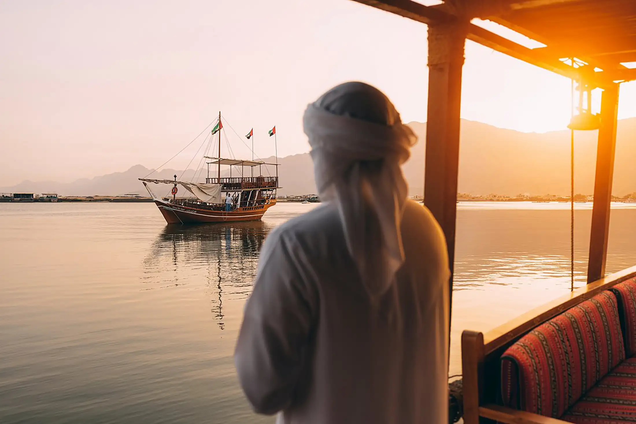 Suwaidi Pearl Farm boat at sunset