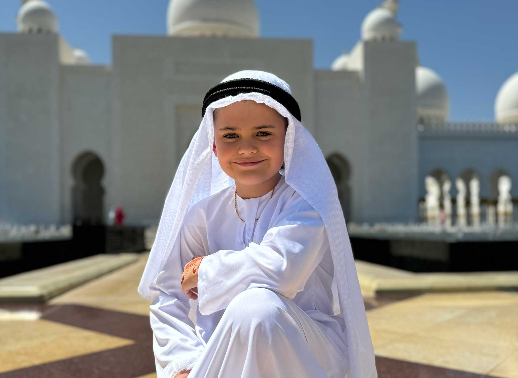 Colt Lockwood poses while wearing Arab garb in the UAE