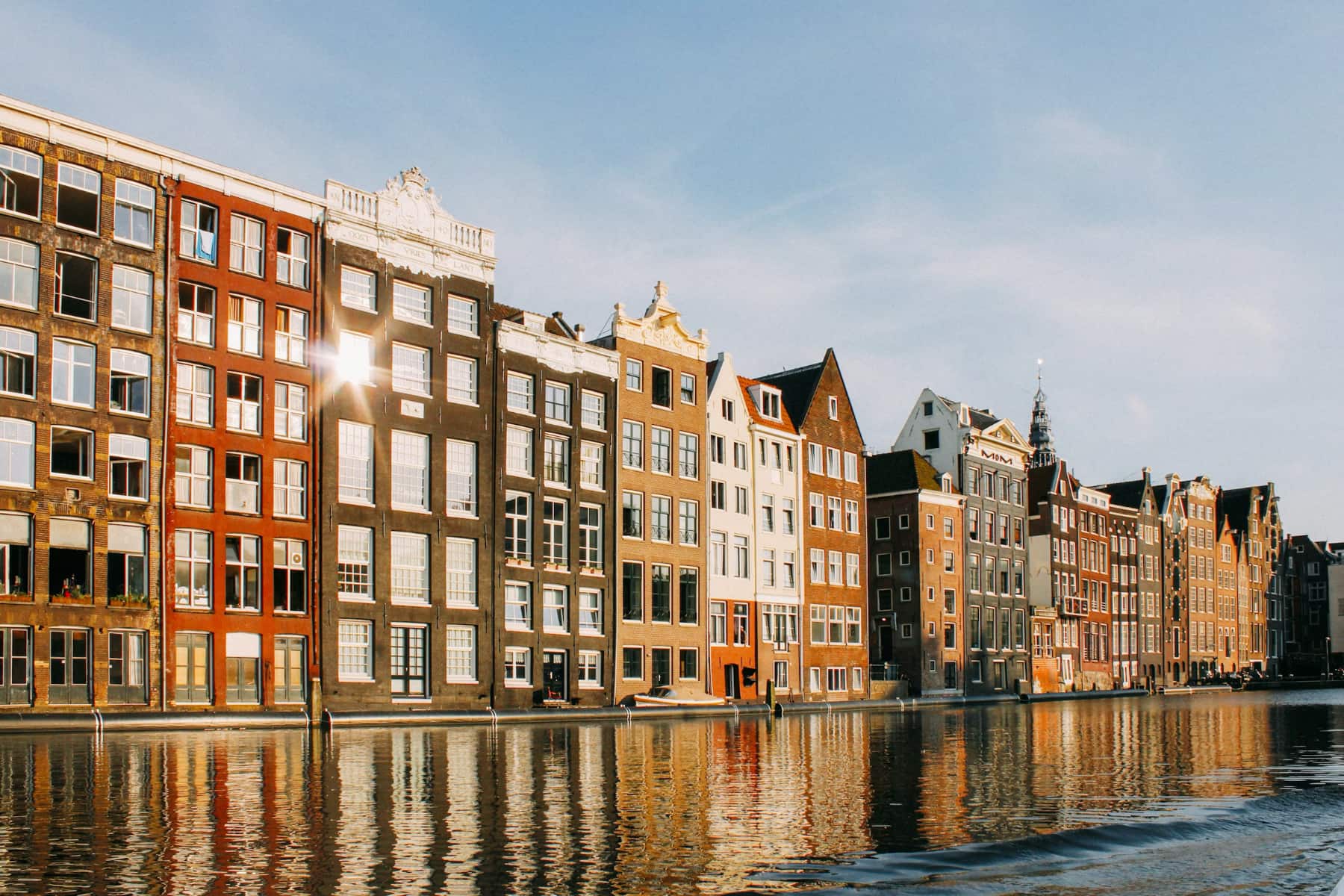 Colorful buildings along the canal in Amsterdam