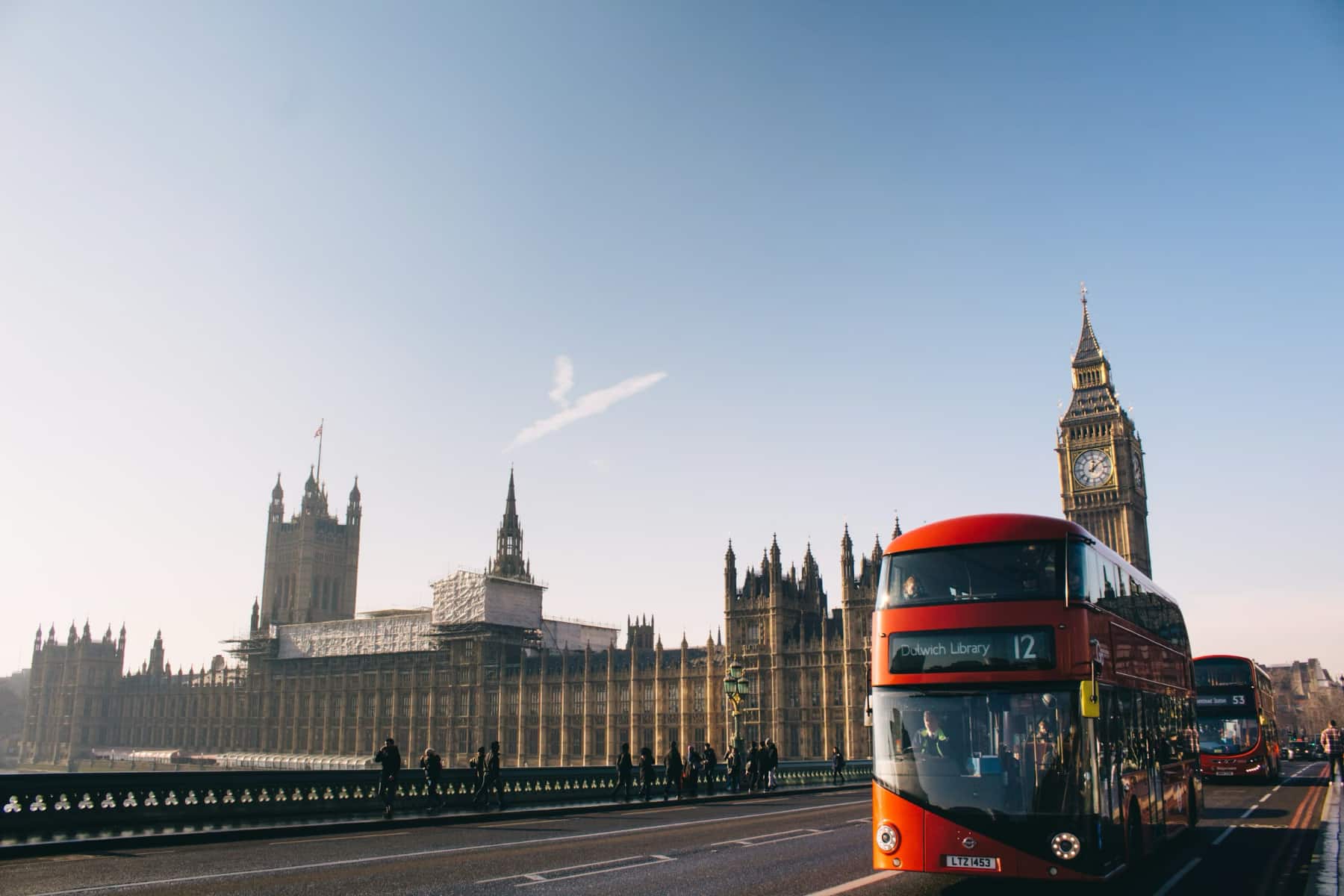 Big Ben and a double-decker bus in London