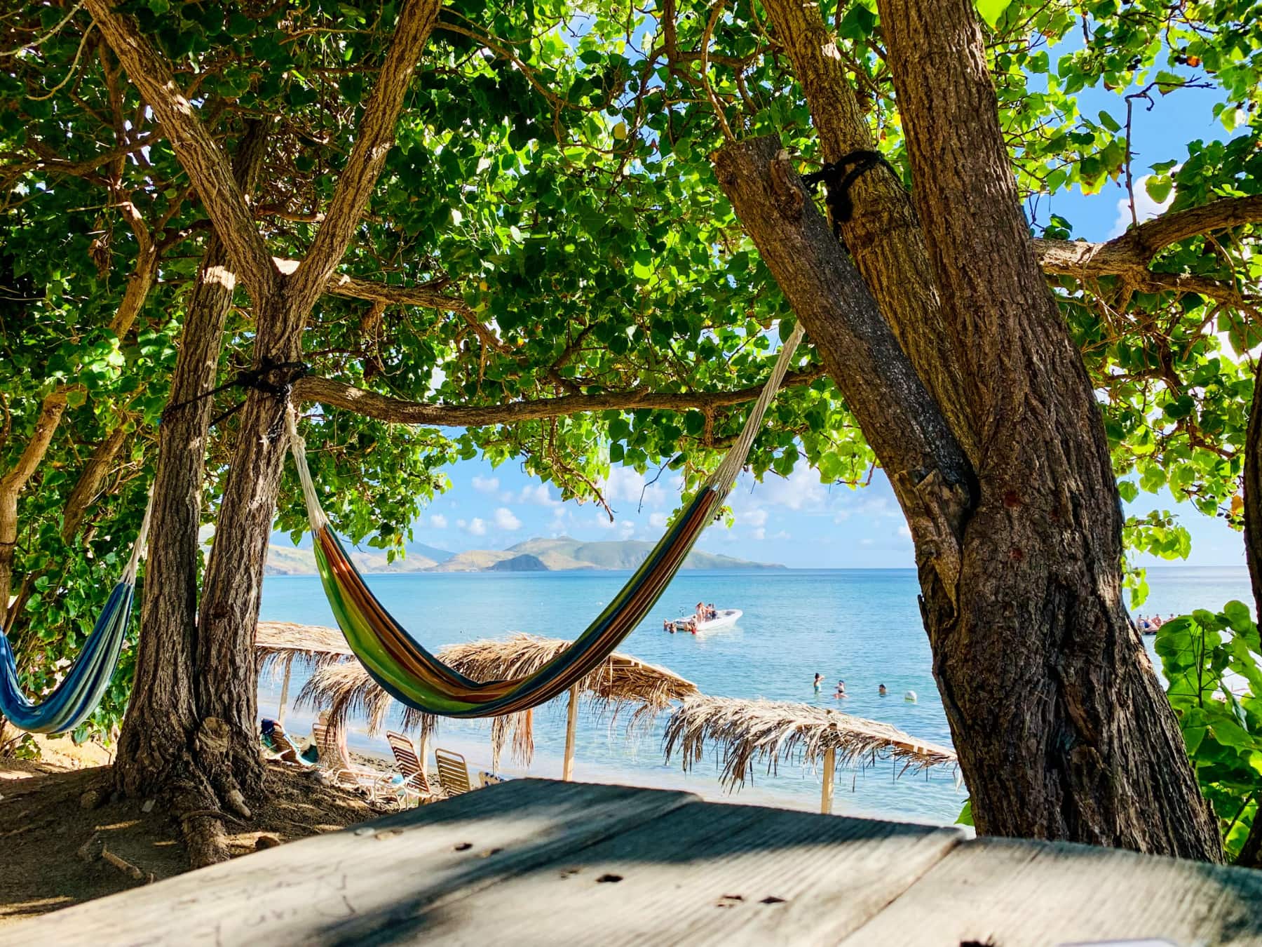 Beachside trees and hammock on a St. Kitts beach