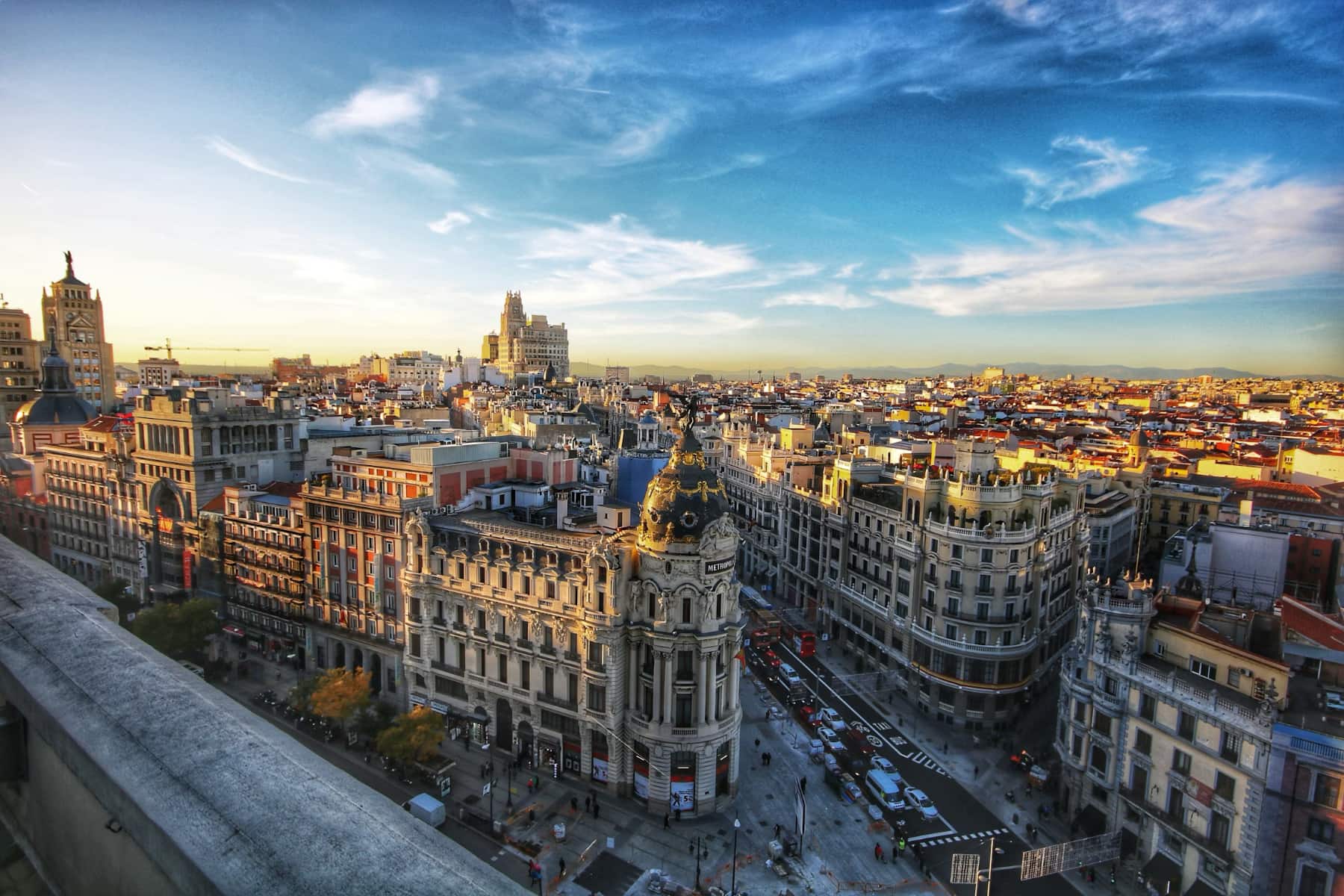 Aerial view of downtown Madrid, Spain