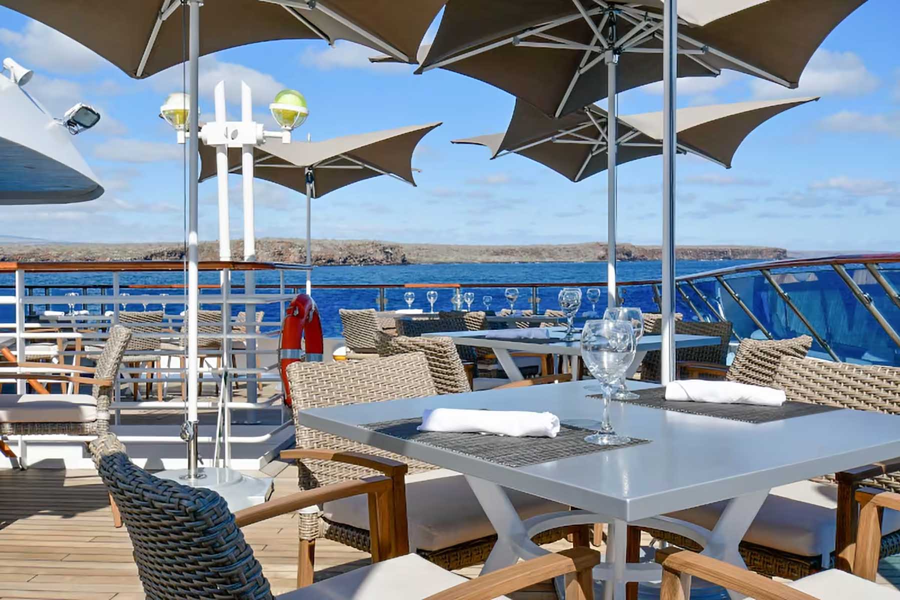 Sky deck cafe on the National Geographic Gemini expedition cruise ship