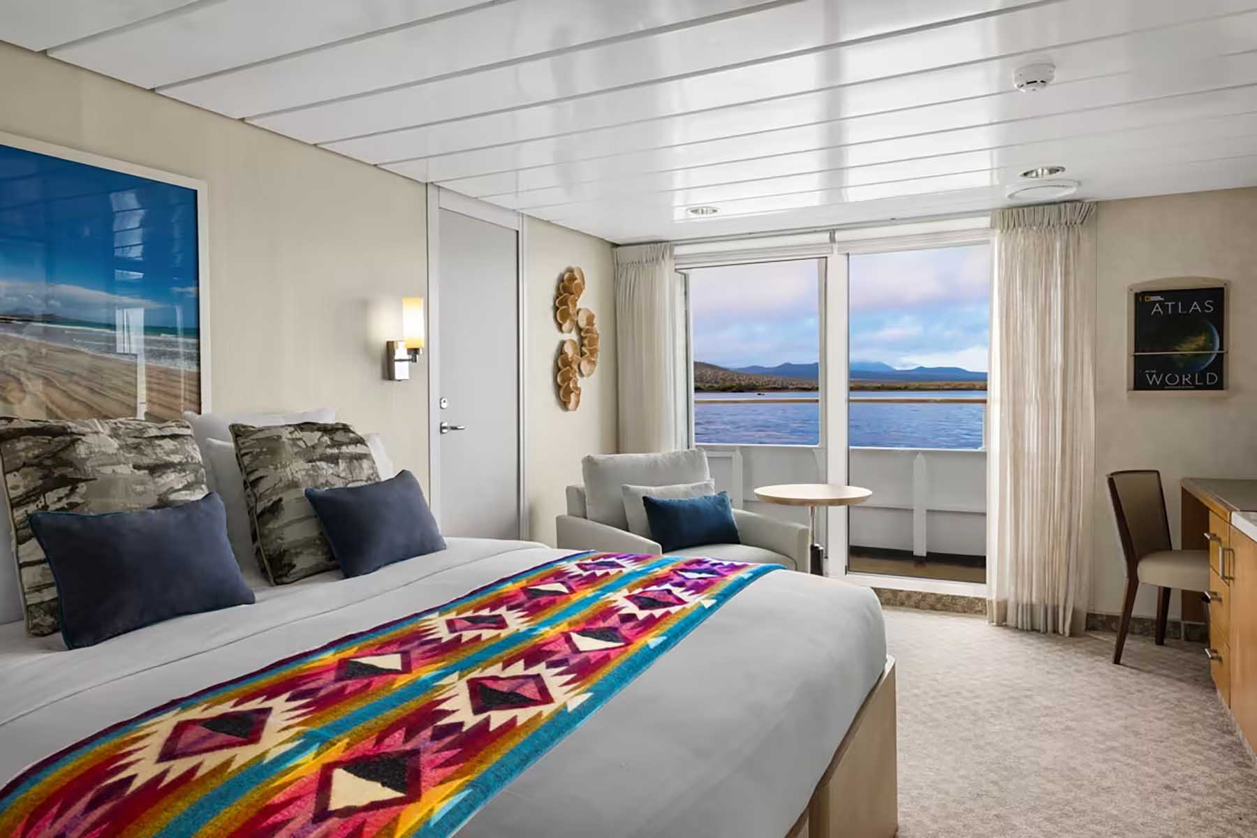 Cabin interior on the National Geographic Gemini expedition cruise ship