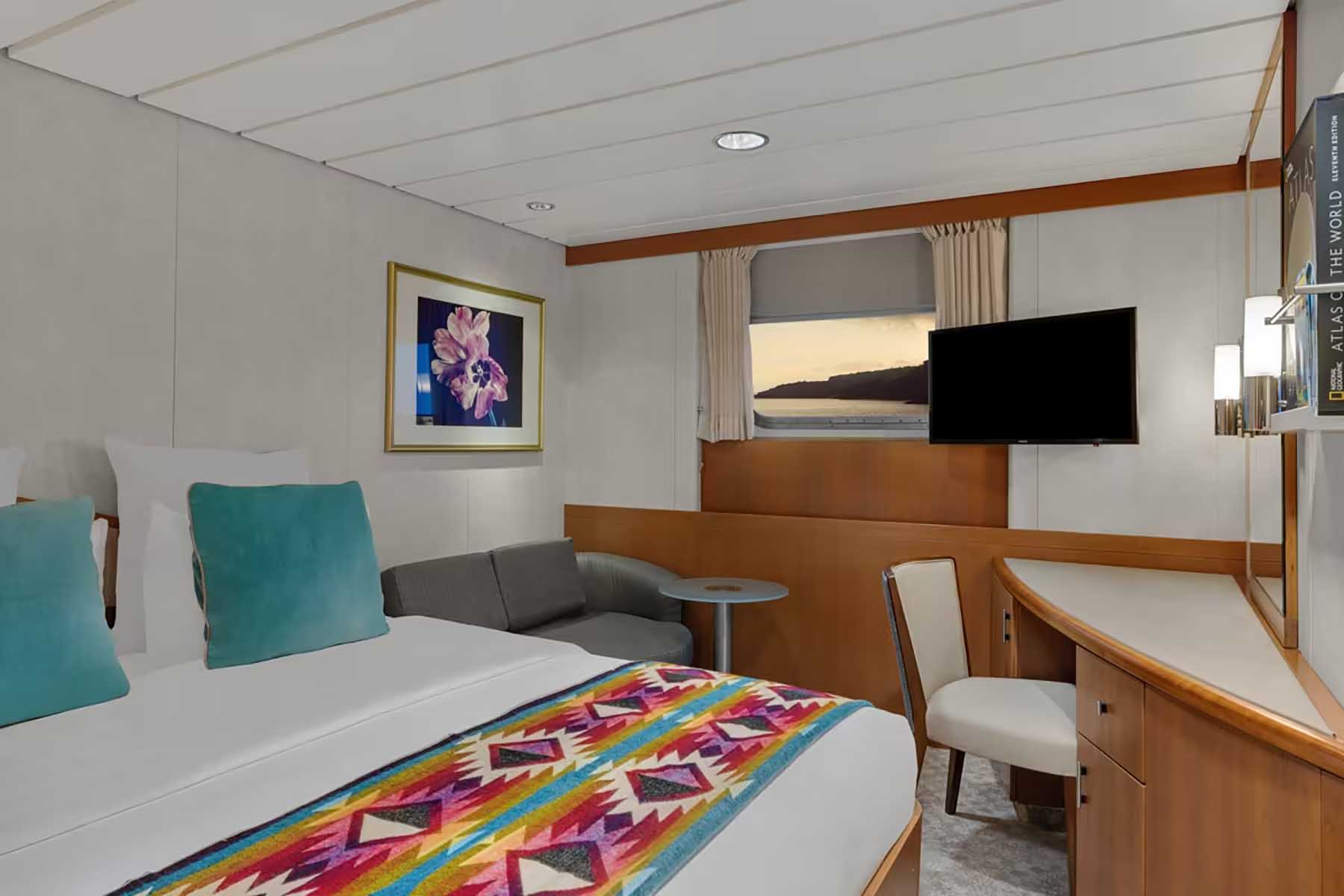 Category 1 stateroom on the National Geographic Gemini cruise ship in the Galápagos Islands