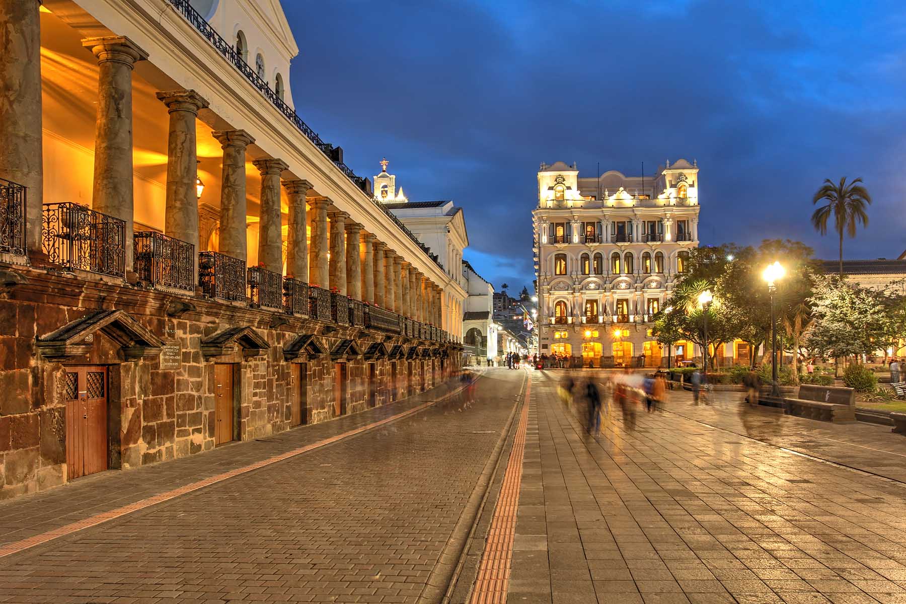Plaza del Grande in Quito, Ecuador at dusk