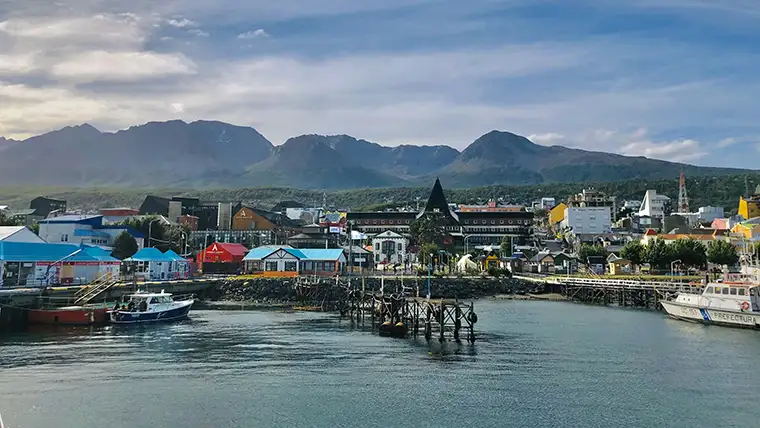 Ushuaia marina with mountains in the background
