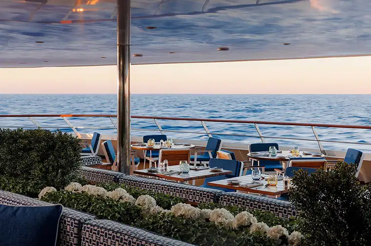 Outdoor patio on the deck of the Atlas World Navigator