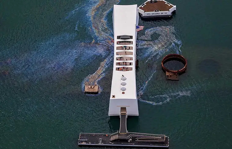 Aerial view of USS Arizona Memorial Pearl Harbor