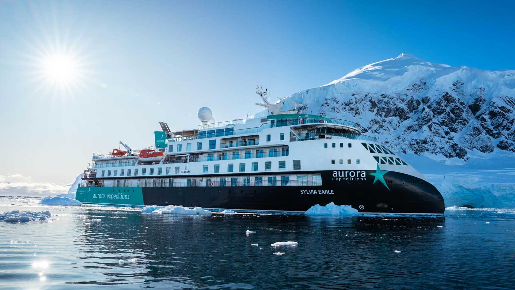Aurora Expeditions Sylvia Earle cruise ship in Antarctica