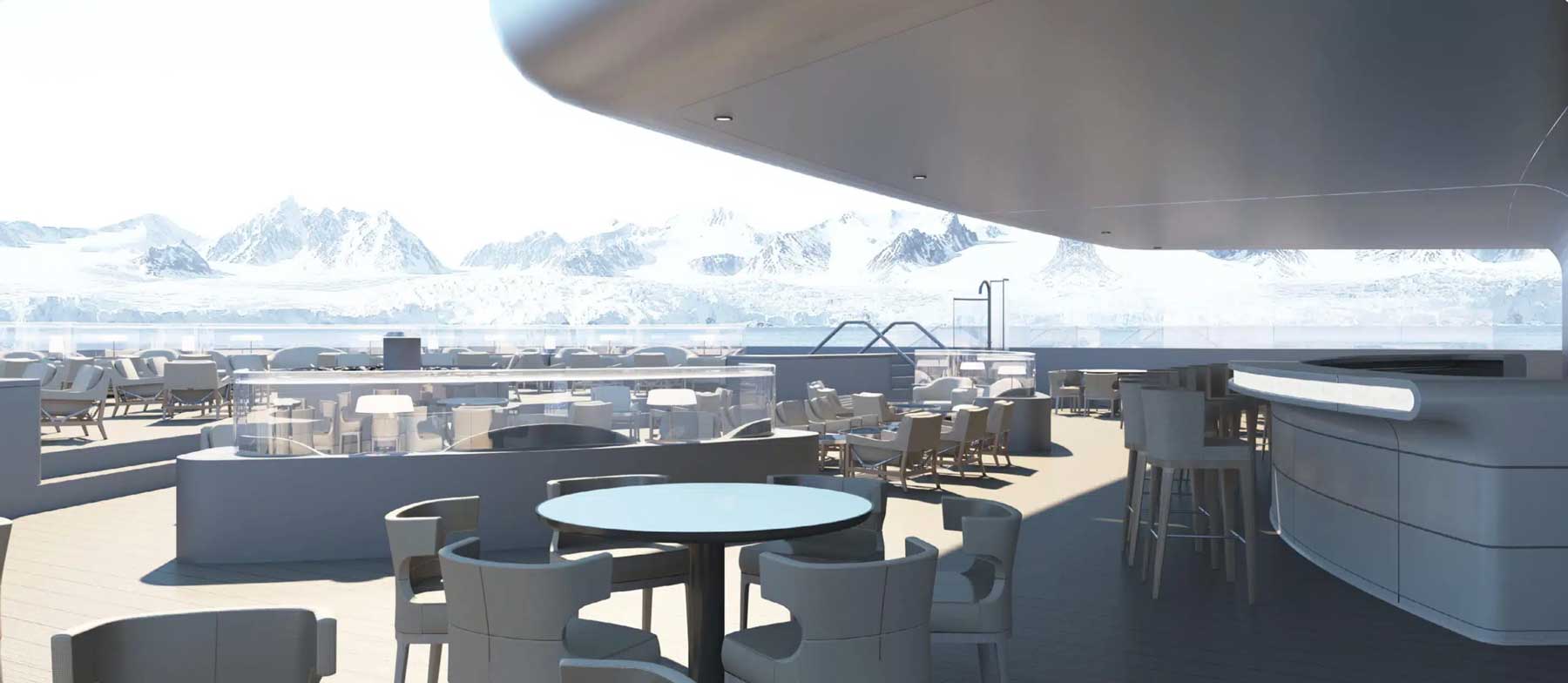 A Ponant cruise ship al fresco deck with dining
