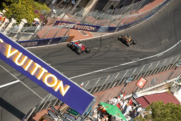 Monaco Grand Prix cars racing from above