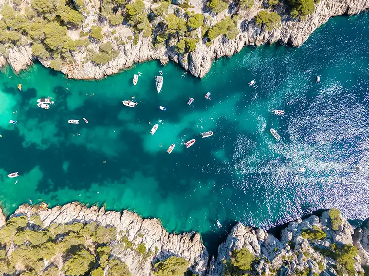 Aerial view of boats in Marseille