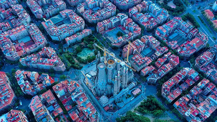 Aerial view of Barcelona and Sagrada Familia