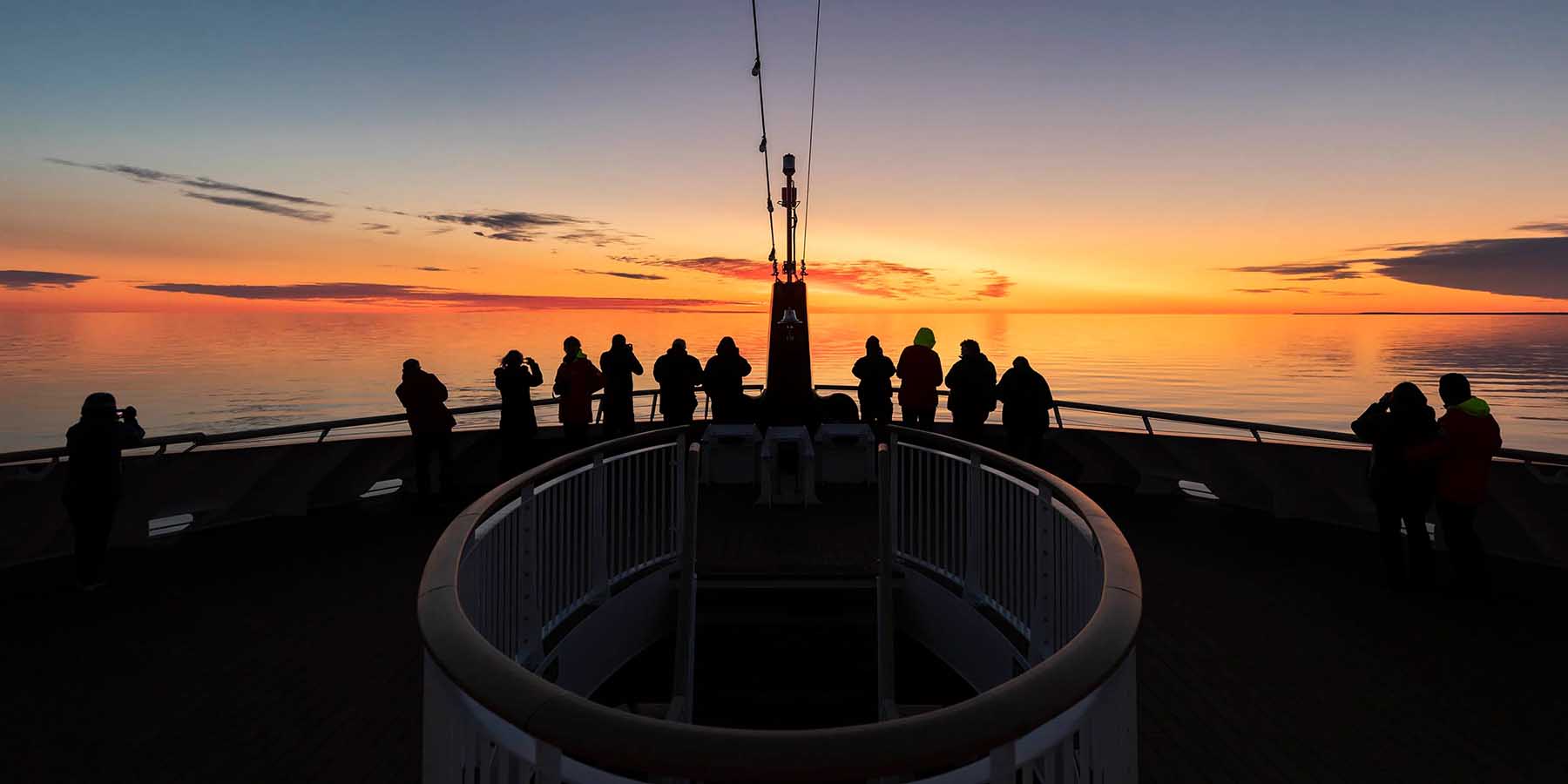 Ms roald amundsen bow deck at sunset